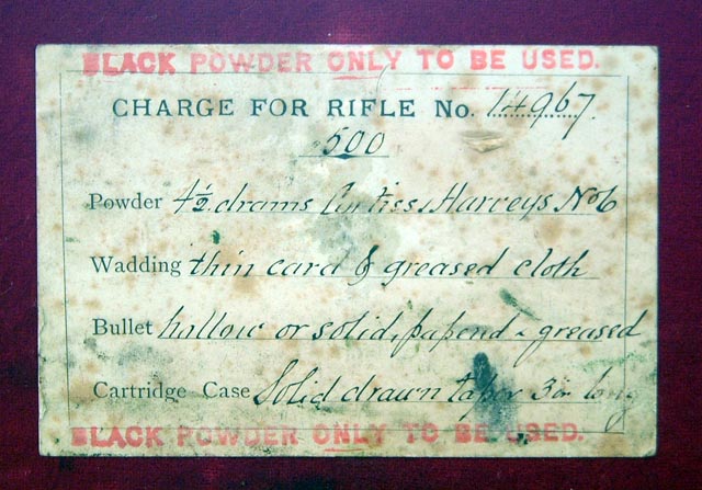 Charge Card for the J. Purdey & Sons .500 BPE.